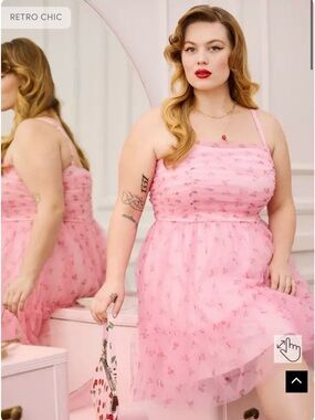 NWOT Torrid Retro Chic Ruched Tulle Mini Dress pink cherries party dress 20